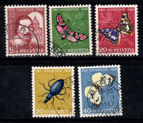 Schweiz 1956 Mi. 632-636 verwendet 100% Pro-Juventute, Schmetterlinge, Insekten