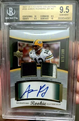 AARON RODGERS 2005 EXQUISITE AUTO RC AUTOGRAPH GW JERSEY #106 BGS 9.5 GEM MINT