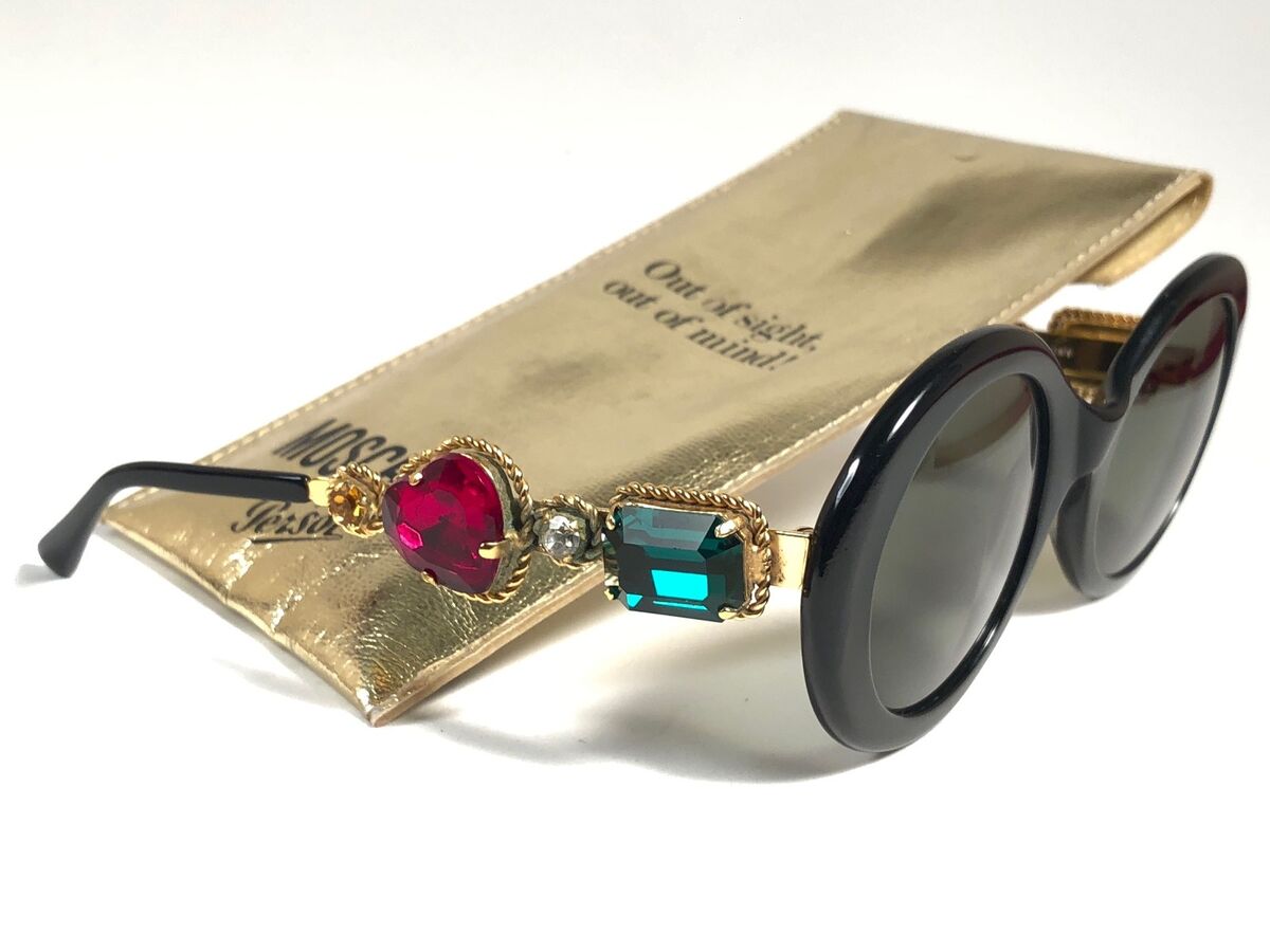 NEW VINTAGE MOSCHINO BY PERSOL M253 OVAL BLACK JEWELLED LADY NEW VINTAGE MOSCHINO BY PERSOL M253 OVAL BLACK JEWELLED LADY