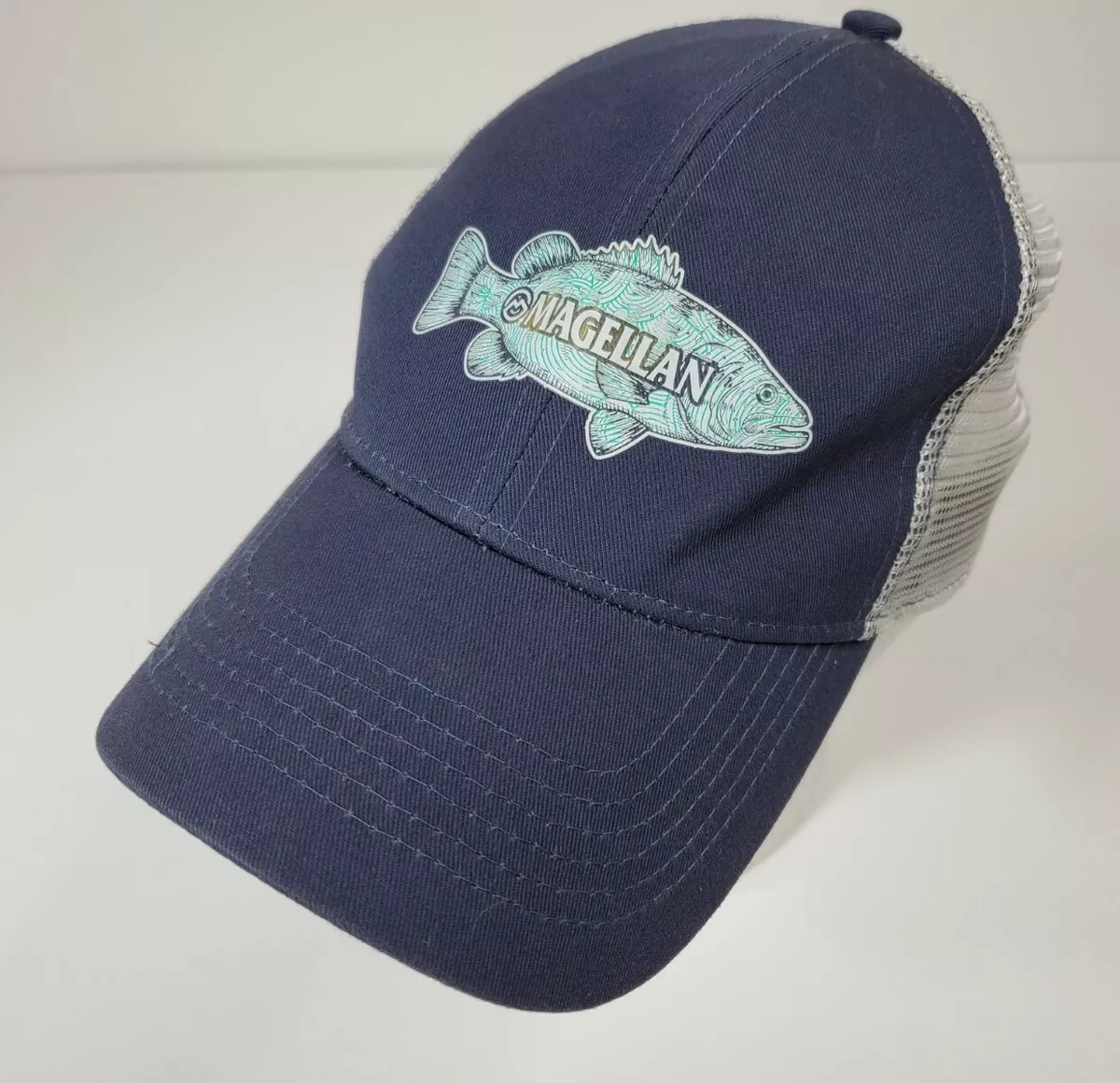 Magellan Outdoors Fishing Blue Gray Mesh Back Adult Adjustable Snapback Hat  Cap