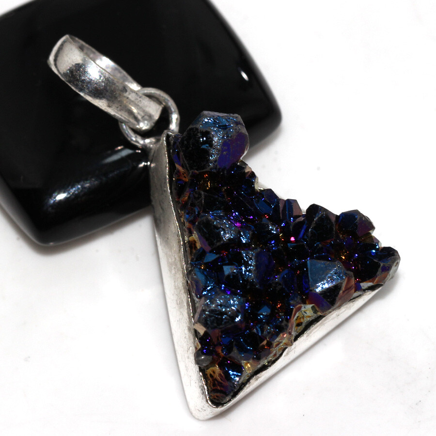 Purple Titanium Druzy 925 Silver Plated Gemstone Handmade Pendant 1.5