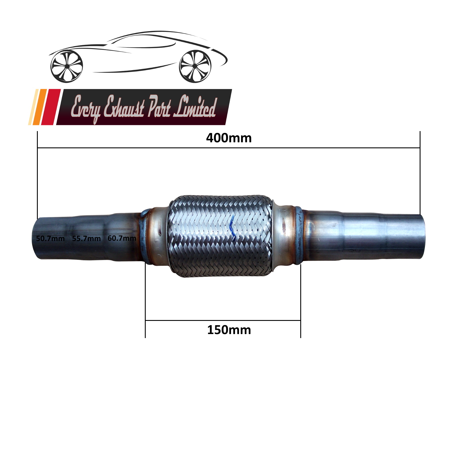 Universal Exhaust Flex Pipe Stainless Steel Flexi 50 IDx55 IDx60 ID