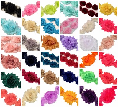 3 pieces lavender 2.5/" shabby chiffon heart rose trim