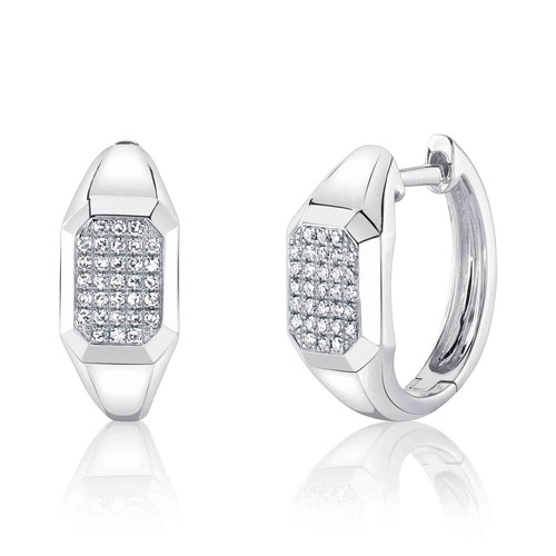 14K or Blanc Diamant Pavé Huggie Boucles Geo Coupe Naturel 0.14CT Rond