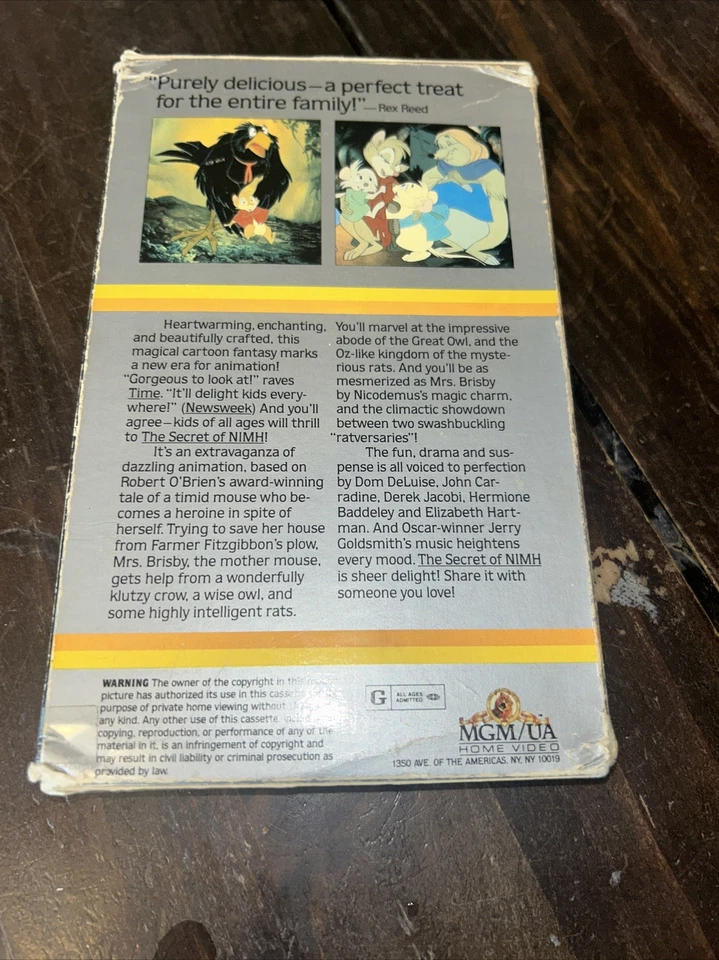 Секрет Нимха редкая серый большая коробка VHS 1982 MGM Дон Блут мультфильм анимации - Изображение 3 из 4