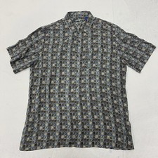 Vintage Campia Moda Hawaiian Shirt Men Large Geometric 90s Rayon 9 Brown Blue