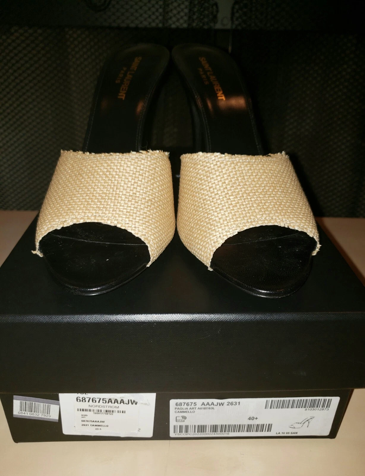 SAINT LAURENT (YSL) Saint Laurent decolte donna La 16 rafia stiletto mules cammello 40 5 10 5 nuove con etichette $825