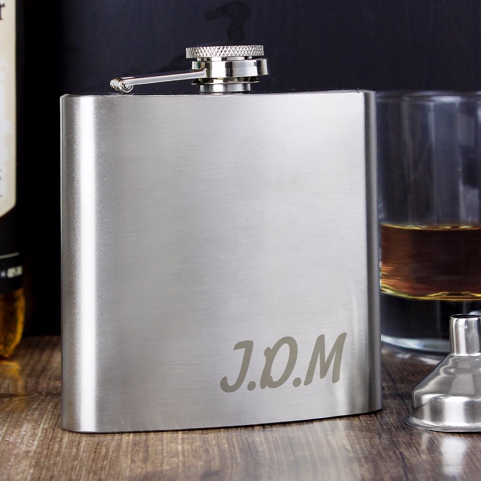Fiaschetta Tasca Personalizzata 6oz Acciaio Inox Con Bicchiere - Set Regalo Inciso - Senza Marca