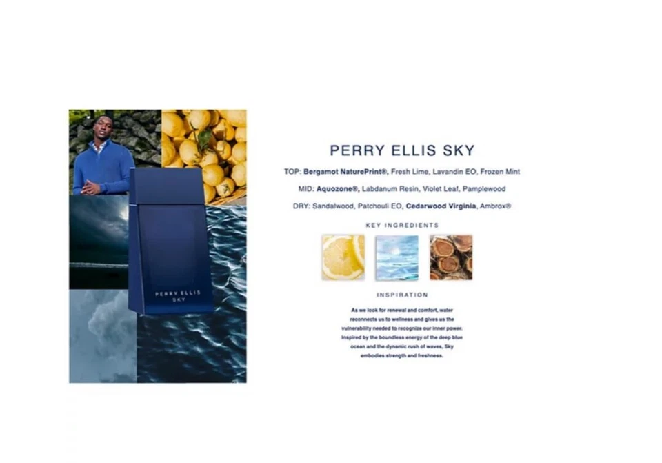 PERRY ELLIS Sky Men 4 peças conjunto: Eau de Toilette, pós-barba, gel, spray CAIXA DE DANOS - Imagem 3 de 4