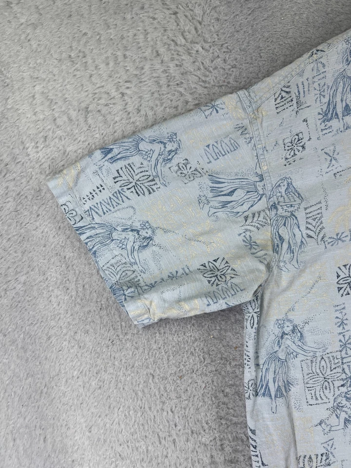 Camisa Half Moon Bay Adulto Grande Azul Hula Niña Estampado Palma Botones Rayo Hawaiano Foto 3 de 4