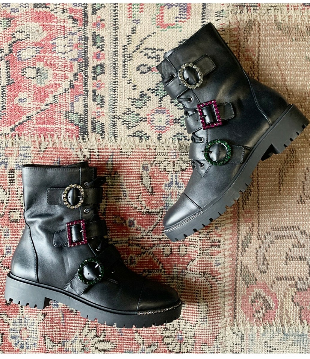 今が買時! Jessica Simpson☆Women's Kirlah Buckle Strap Boots Jessica Simpson Womens Kirlah Leather Buckle Combat Boots