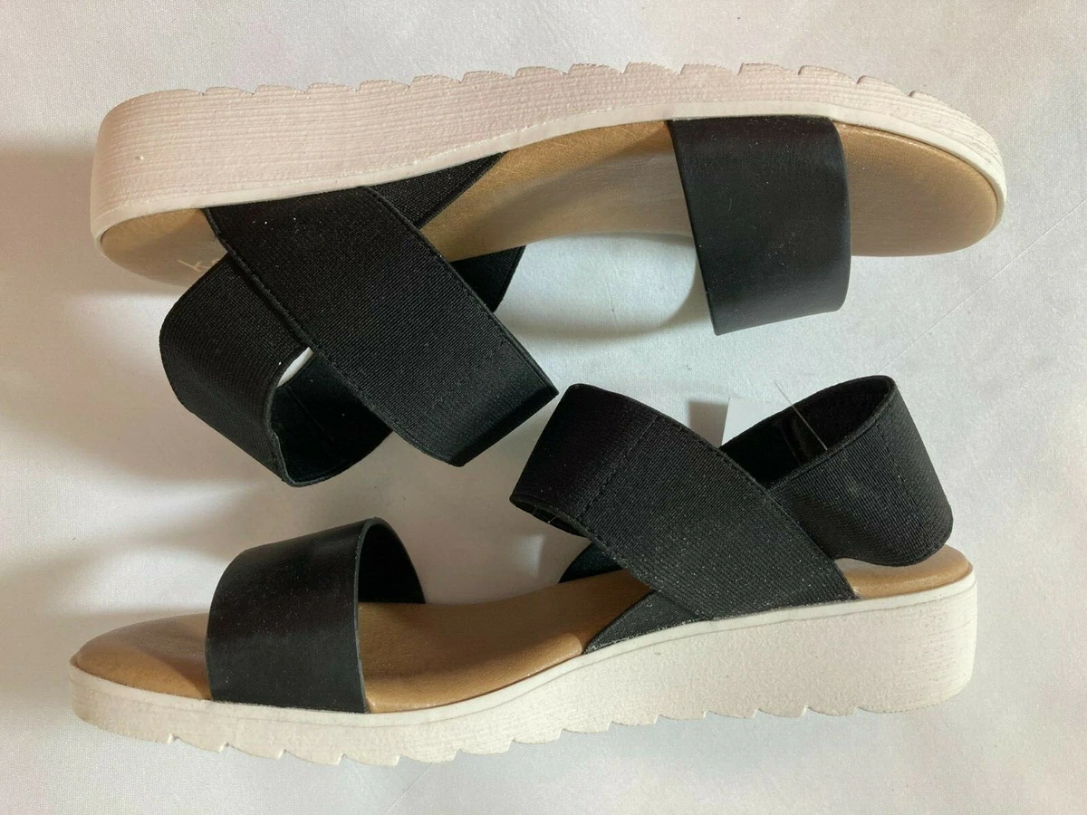 Kensie Women s Everly Slingback Semi Wedge Sandals Black eBay