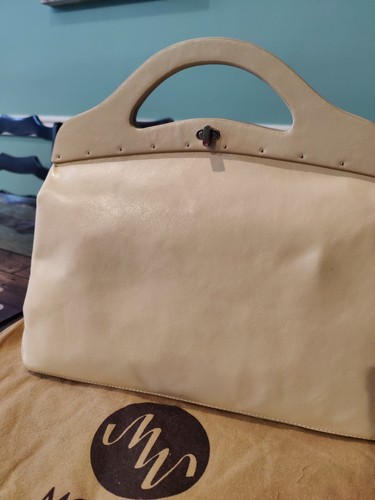 Vintage Genuine Leather Eggshell Monsac Handbag Rare Classic - Picture 2 of 17