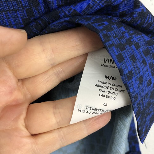 Vince Silk Shirt Sz Medium Oversized Cobalt Blue Print Short Sleeve High Low - 第 4/4 張圖片