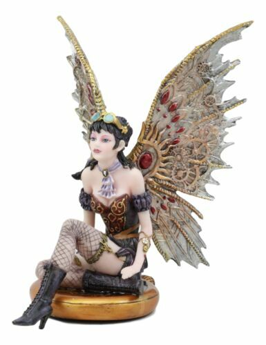 Statuina Steampunk Air Force pilota assassino fata seduta sul tempo macchina curvatura - Foto 4 di 9