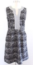 Tabitha Anthropologie Black White Gray Marled Knit Split Neck Shift Dress Size 4