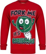 Christmas Fork Me Mens Christmas Jumper Red Stylish Regular Fit Crew Neck