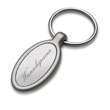 Schl&uuml;sselanh&auml;nger oval mit gl&auml;nzend silberner Einlage aus Metall mit Gravur