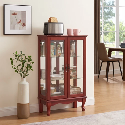 3-Tier Curio Cabinet w/ 2 Tempered Glass Doors,Lighted Display Cabinet for Home - Picture 4 of 38