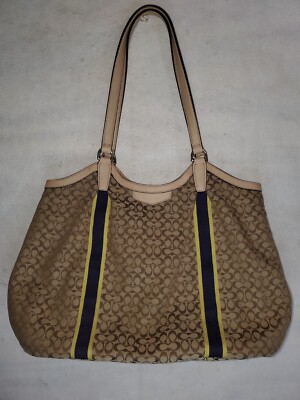 Coach Signature Devin Shoulder Bag- Brown w/ Blue Yellow