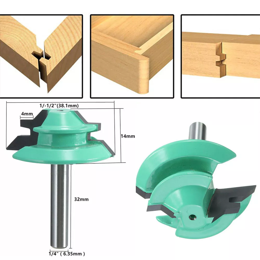 45 Degree Lock Miter Router Bit Woodwork Tenon Cutter Tool 1 4 Shank 1 1 2 d