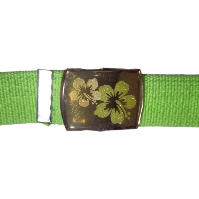 Y2K Bright Lime Green Brat Hibiscus Floral Adjustable Canvas  display picture 1