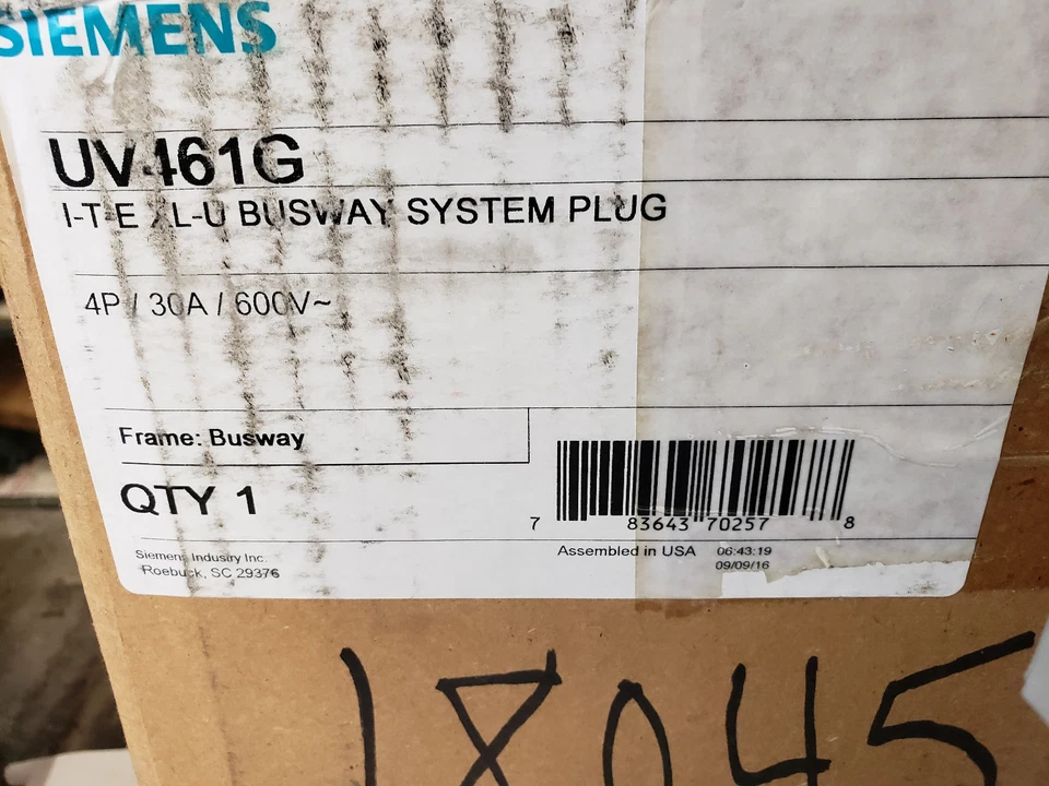 NUEVO Siemens UV461G I-T-E XL-U Sistema Busway Enchufe 4P/30A/600V. NUEVO EN CAJA Foto 2 de 4