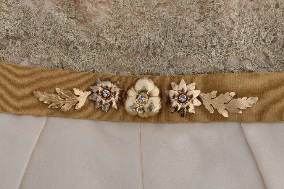 Dolce & Gabbana Gold Silk Crystal Embellished Women's Dress Authentic