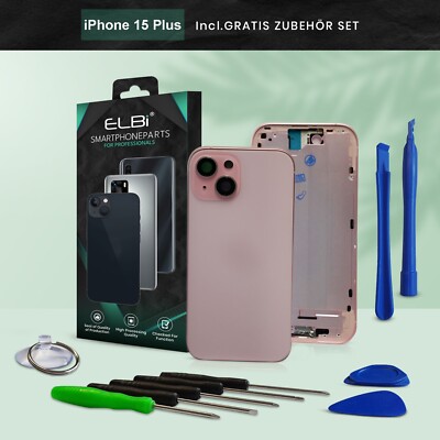 Backcover für iPhone 15 Plus Rosa Gehäuse Rückseite Glas Frame Housing Pink ELBI