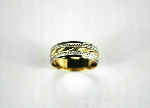 14K GOLD Wedding Band Ring Yellow White Two-Tone Color Size 5~13 With Engraving