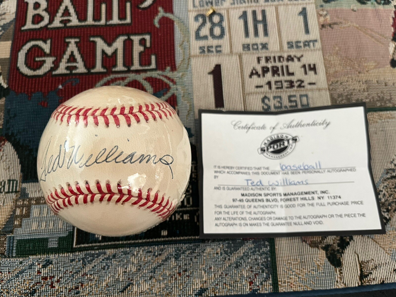 Ted Williams Autographed Baseball, sealed, Madison Sports Management