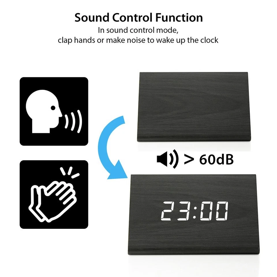 Digital Alarm Clock Wooden Alarm Clock Wood Modern Triangle Alarm Digital Des... - Image 3 of 4