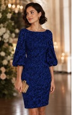 ELIZA J Blue Lace Bell Sleeve Dress Career Office Wedding Formal Holiday  Sz 2