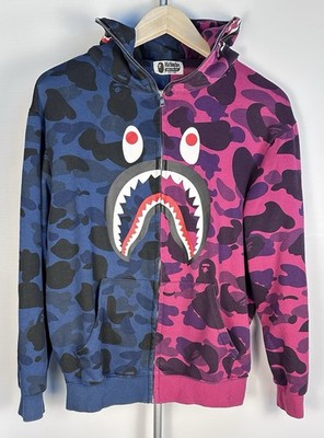 Bape Shark Full Zip Hoodie Blue Purple Camouflage. Half And Half A Bathing Ape