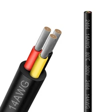 14 Gauge 3 Conductor Electrical Wire, 16.5FT 2464 14AWG 3 Wire Cable Black PV...