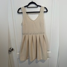 American Eagle Outfitters Cream Ribbed dress with gold