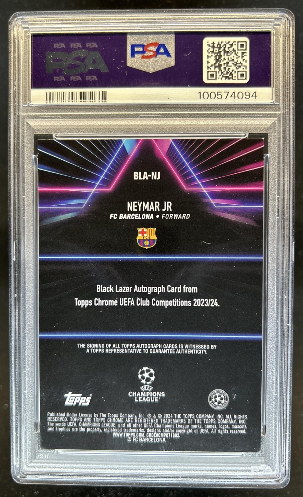 2023-24 Topps Chrome Neymar Jr Black Lazer Auto Black/Gold Refractor #/50 PSA 8 view 2