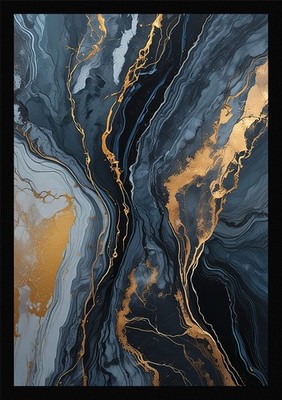 Stimmungsvolles Marmor Muster Gold Adern gerahmt Wandbild Poster Leinwanddruck Bild
