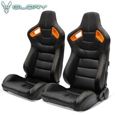 Universal Racing Seat Adjust Dual Slider Pu Carbon Leather Orange Bezel Stitch
