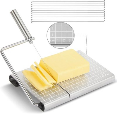 Stainless Steel Cheese Slicer with 10 Replacement Wires, Metal Cheese Cutter and