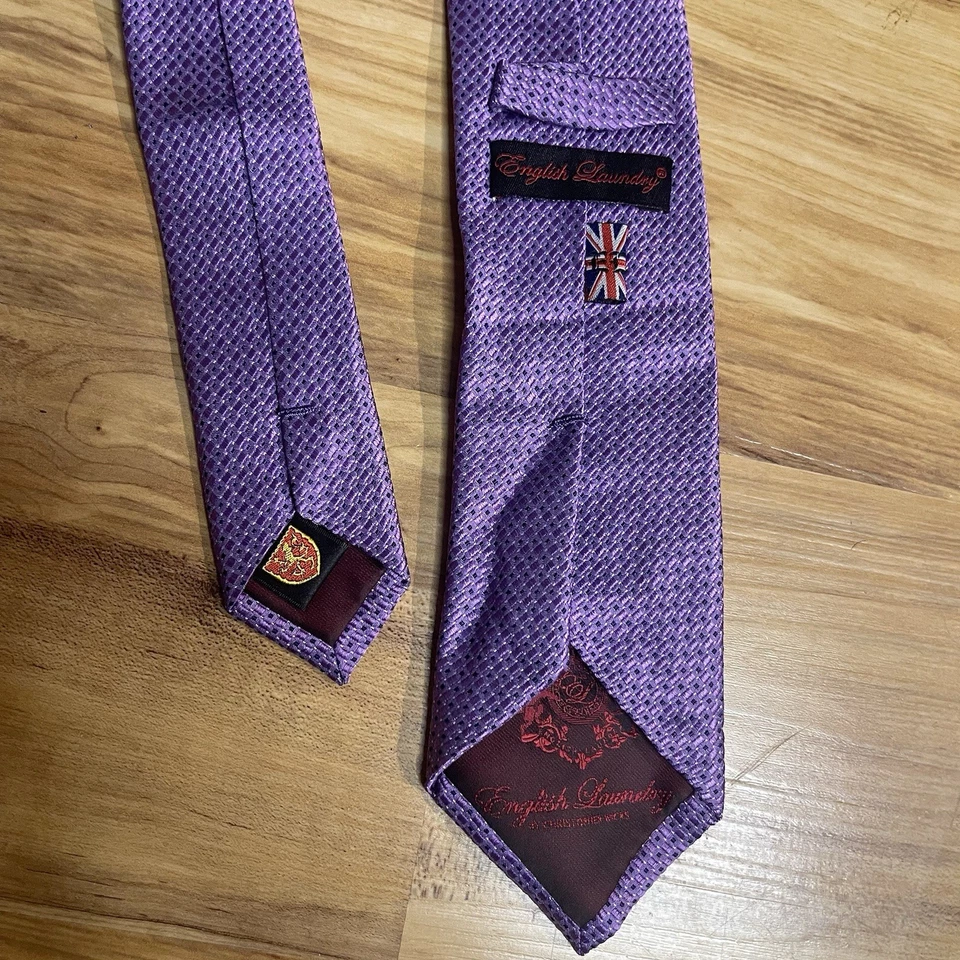 Gravata English Laundry 100% seda roxa geométrica clássica masculina - Imagem 3 de 4