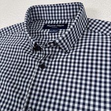 Mizzen Main Dress Shirt Mens Medium Blue Gingham Leeward Classic No Tuck Stretch