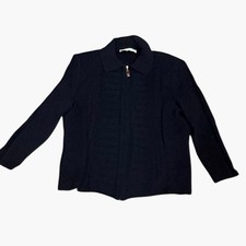 St John Collection Marie Gray Black Knit Zip Cardigan Sweater Women's USA 12
