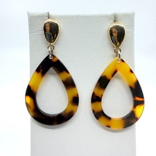 Tortoiseshell Teardrop Dangle Earrings Gold Tone Statement Bohemian Chic Y2K