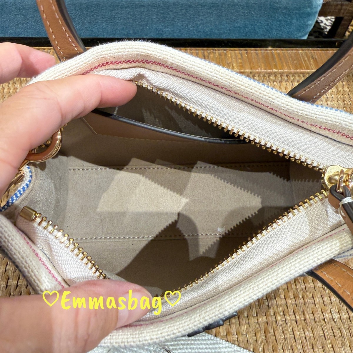 Tory Burch Blake Stripe Canvas Mini Tote 175965 $380 Multi/Walnut