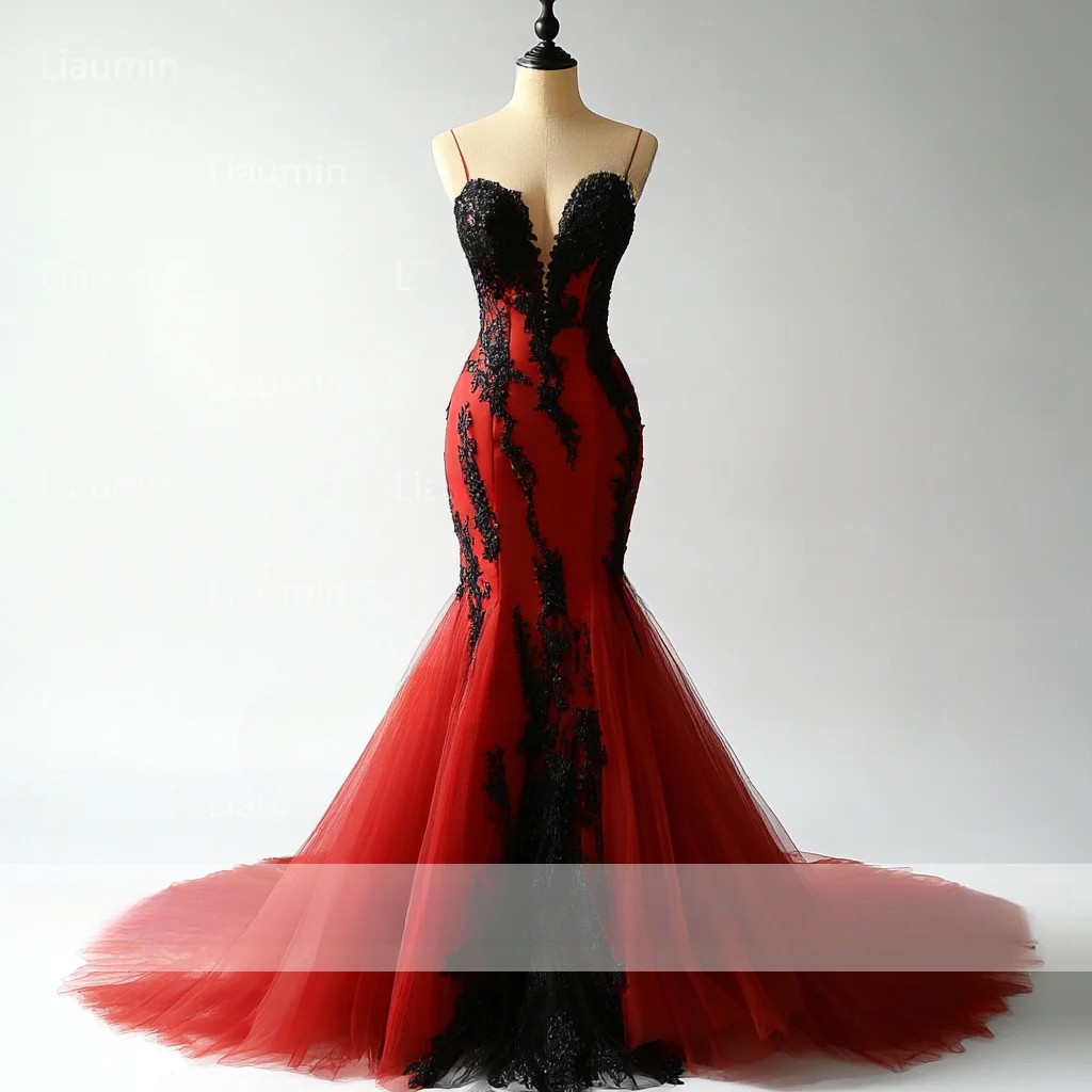 red black mermaid prom dresses Red Sparkly Sequin Mermaid Elegant Black Girls Slay Simple Evening Mod bridalsew