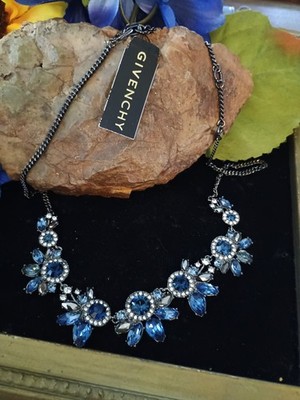 Givenchy Montana Blue Crystal Jappaned Metal Couture Designer Signed Necklace...