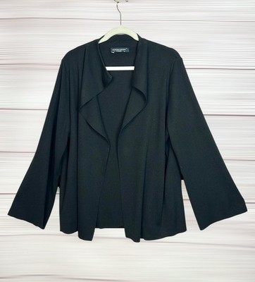 Marina Rinaldi Sport Open Front Cardigan Black Wool Blend brand size L US 16-18