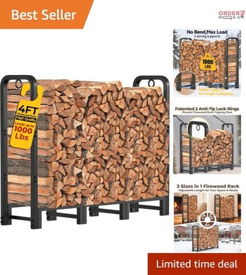 4ft Heavy Duty Firewood Log Rack Outdoor Indoor Weather Resistant Steel