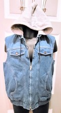 Vintage Sears BOYZ Hooded Denim Jean Sleeveless Jacket Coat Size XL 18-20